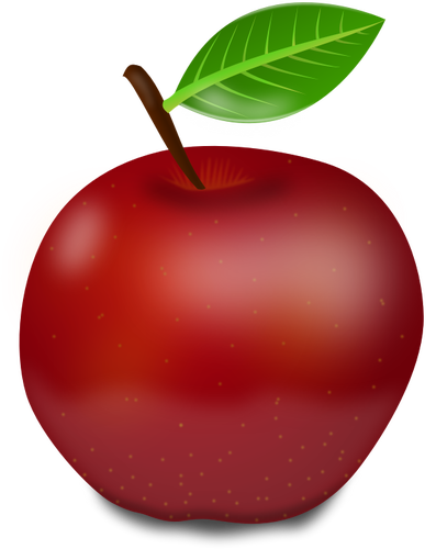 Fotorealistyczne czerwone jabłko z ilustracji wektorowych zielony liść